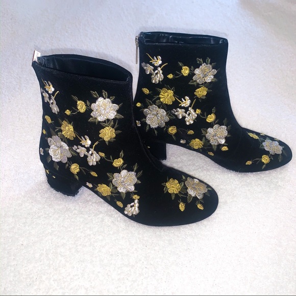 Topshop Velvet Embroidered Floral Booties - Picture 1 of 6